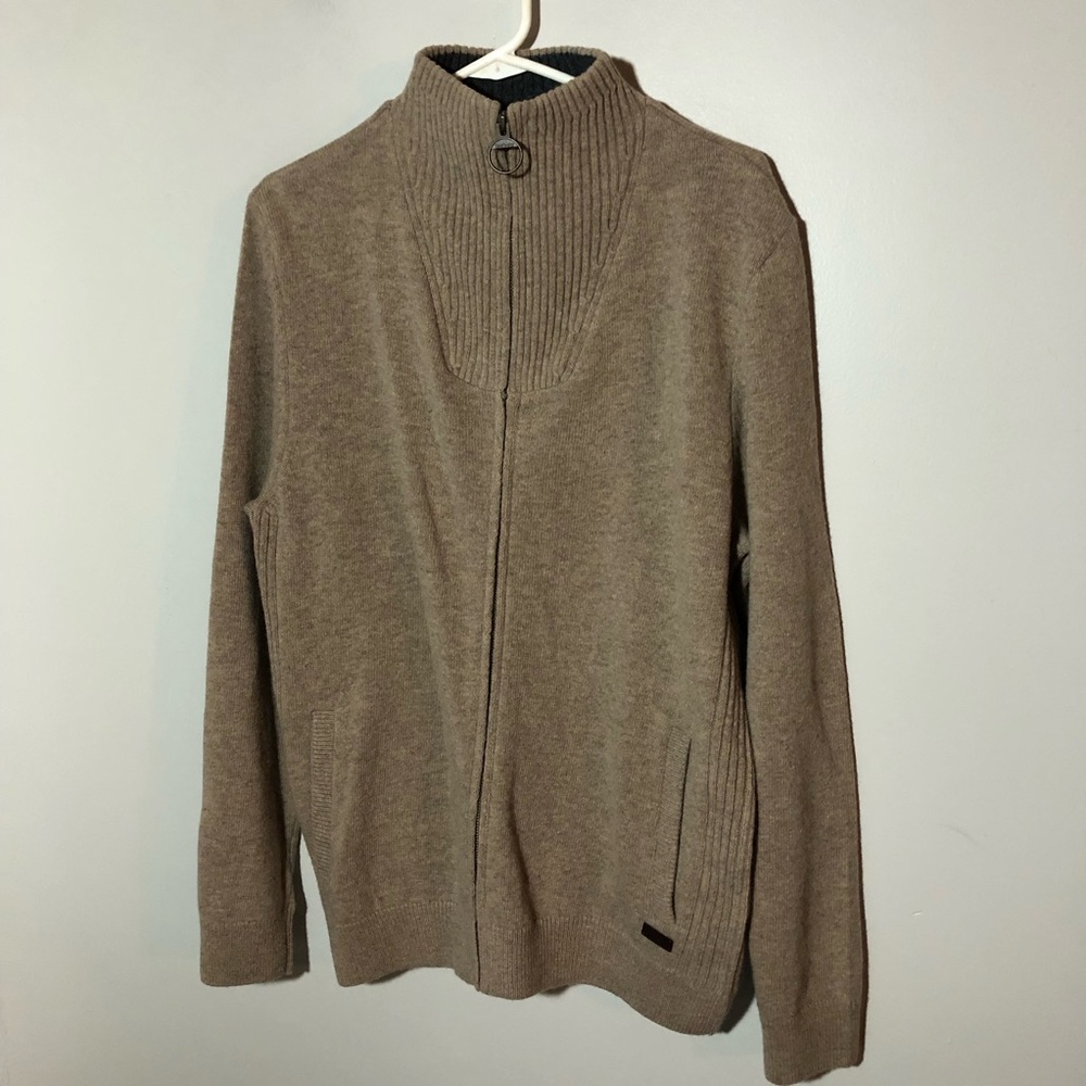 NWT Barbour mens Nelson essential full zip stone wool cardigan sweater L pockets